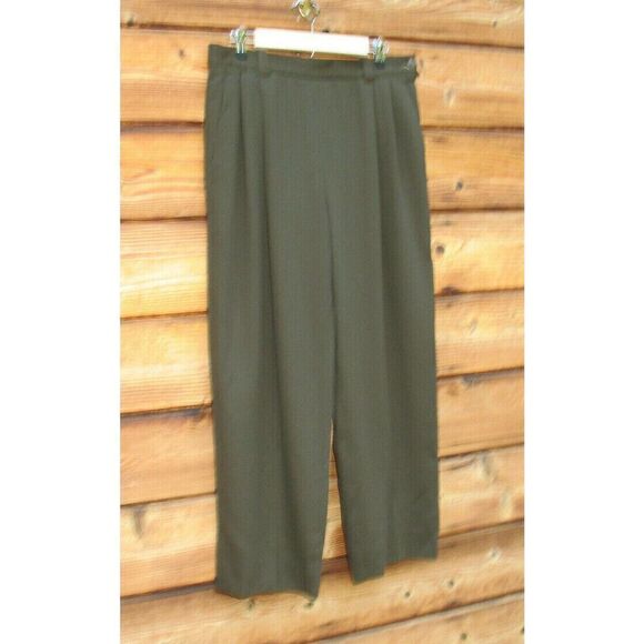 Vintage Jaeger Olive Green Crepe Wool Tapered Pleated High Rise Pants 12 - Picture 2 of 6
